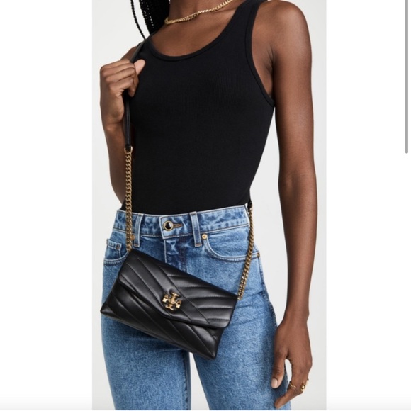 Tory Burch Kira Chain Wallet black with gold hardware with dust bag LIKE NEW - Picture 16 of 16